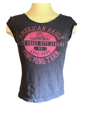 VINTAGE Y2K American Eagle Pink Graphic Tee - Black with Pink Print
